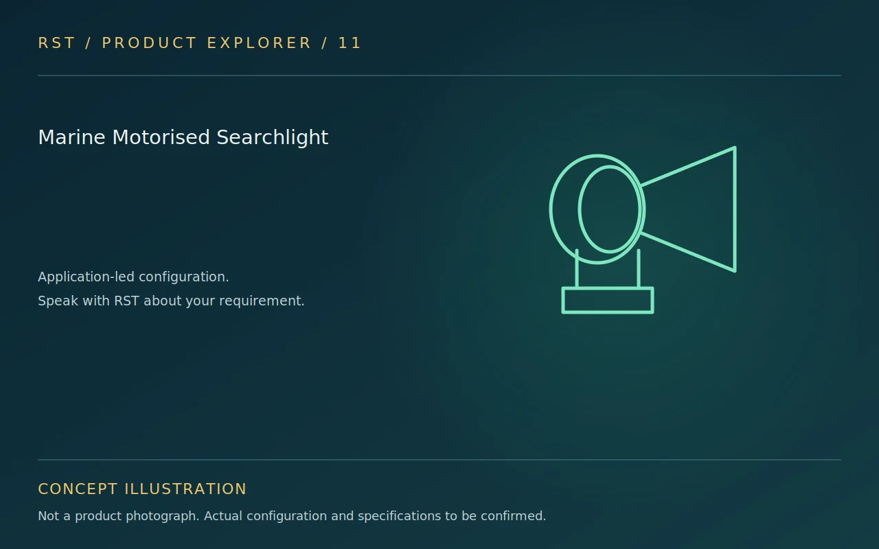Concept illustration — Marine Motorised Searchlight; actual RST configuration to be confirmed