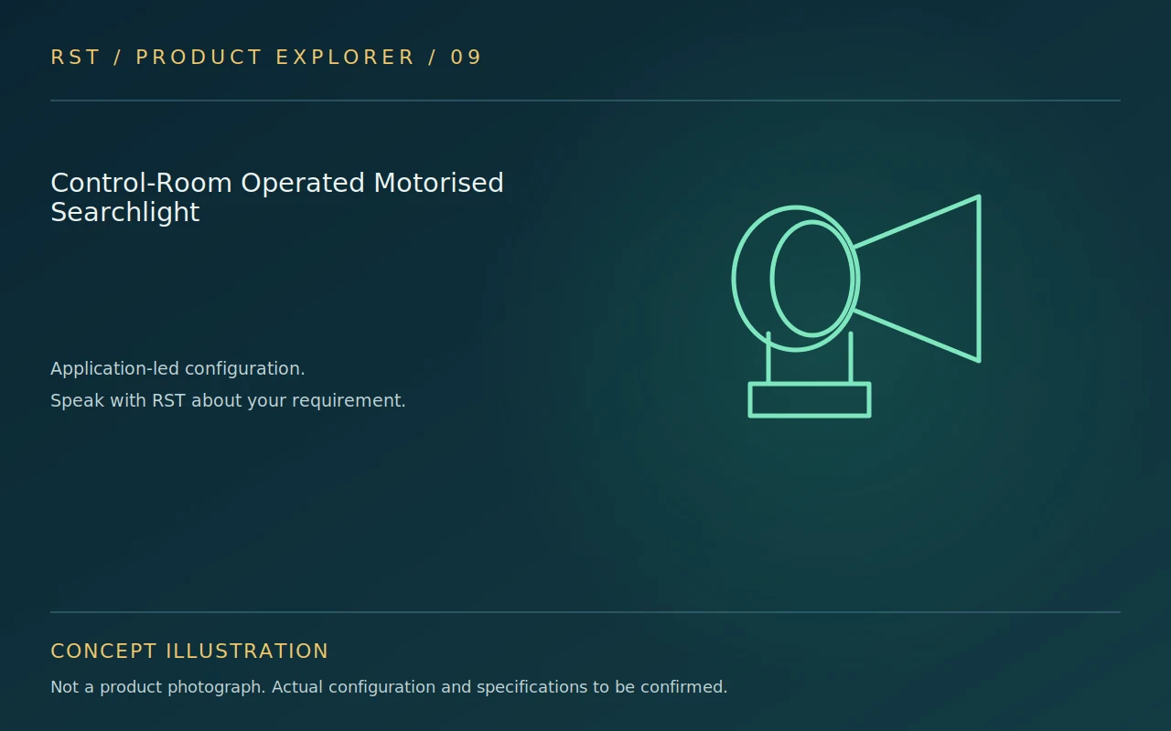 Concept illustration — Control-Room Operated Motorised Searchlight; actual RST configuration to be confirmed